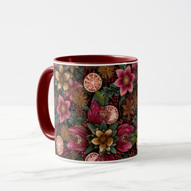 Christmas Spice & Floral Botanical Pattern Mug (Front Left)