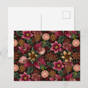 Christmas Spice & Floral Botanical Pattern Postcard