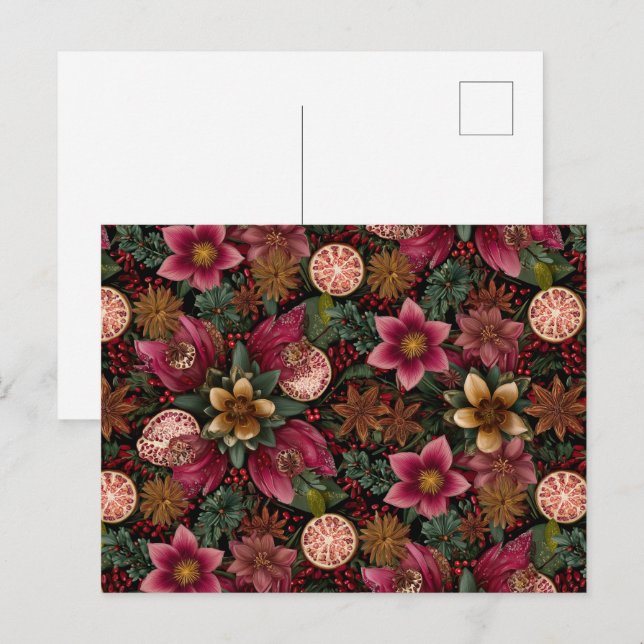 Christmas Spice & Floral Botanical Pattern Postcard (Front/Back)