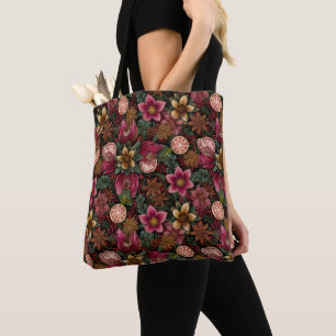Christmas Spice & Floral Botanical Pattern Tote Bag