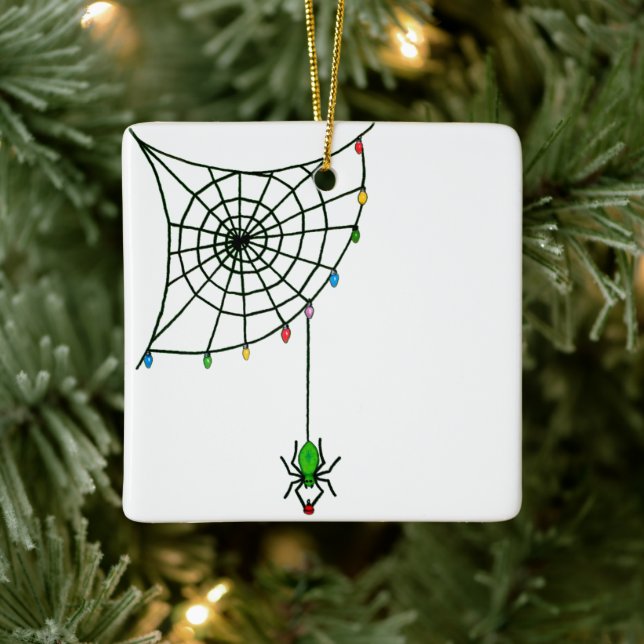 Christmas Spider Web Lights Goth Holiday Ceramic Ornament (Tree)
