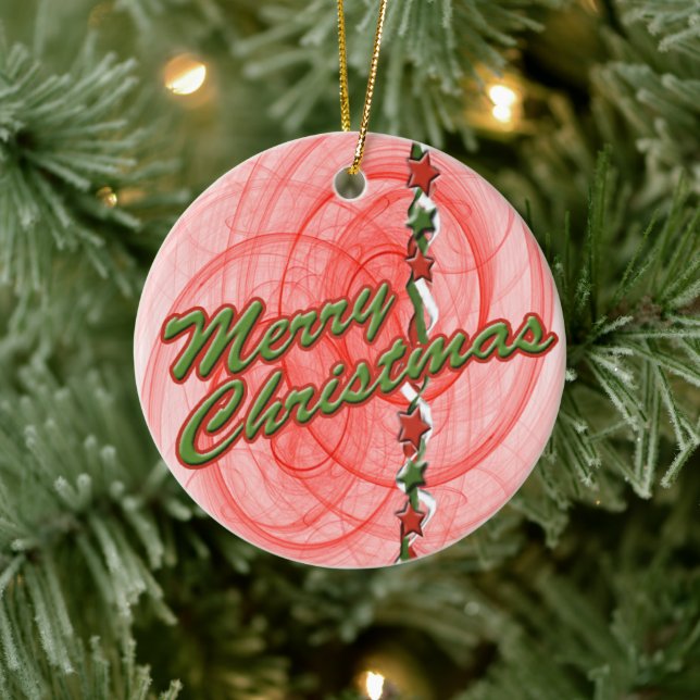 Christmas Spirals & Stars Ceramic Ornament (Tree)