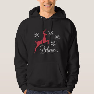 Christmas Spirit Believe Flying Reindeer Snowflake Hoodie