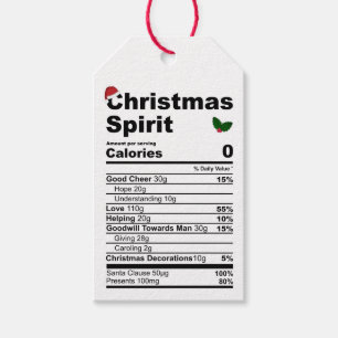 Christmas Spirit Nutritional Facts funny holiday Gift Tags
