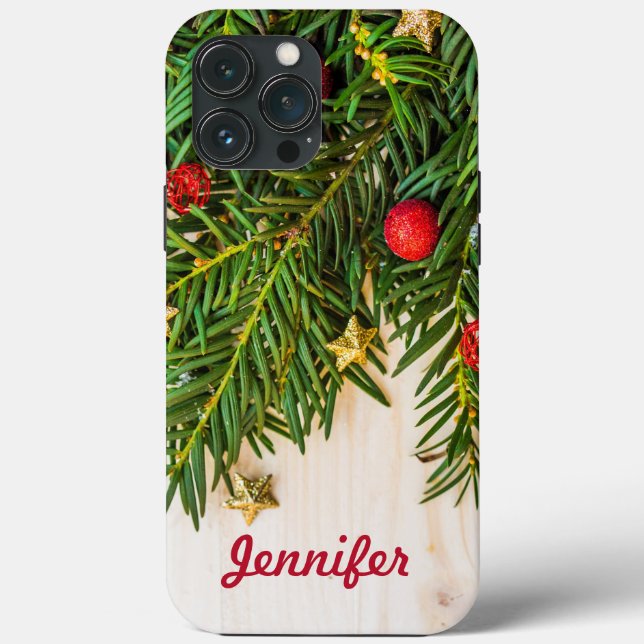 Christmas Spirit Pine Bough Ornaments Monogram Case-Mate iPhone Case (Back)
