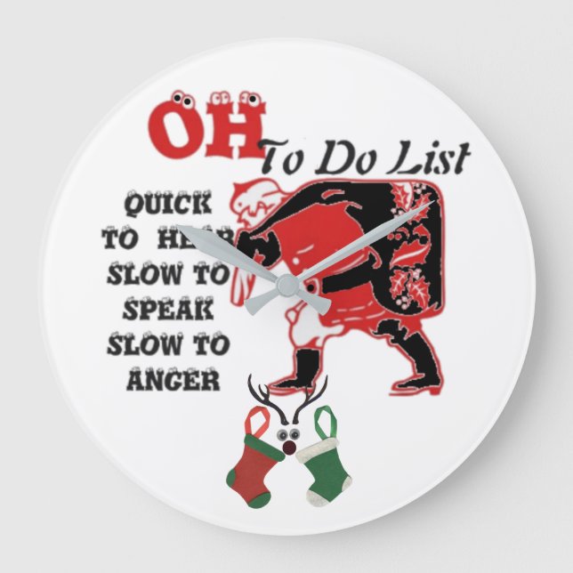 Christmas Spirit Quick to Hear Slow to Anger List Large Clock (Front)