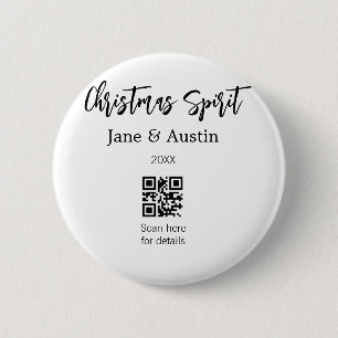 Christmas Spirit wedding couple name QR scan date 6 Cm Round Badge