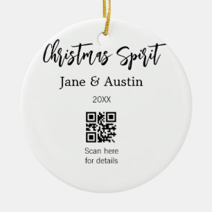 Christmas Spirit wedding couple name QR scan date Ceramic Ornament