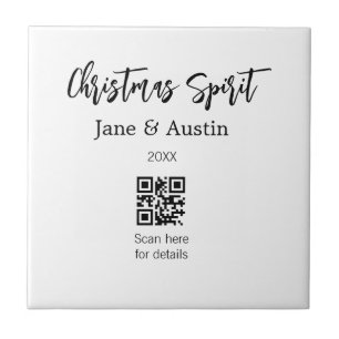 Christmas Spirit wedding couple name QR scan date Ceramic Tile