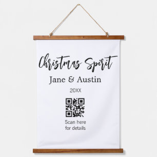 Christmas Spirit wedding couple name QR scan date Hanging Tapestry