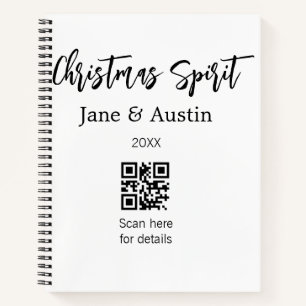 Christmas Spirit wedding couple name QR scan date Notebook