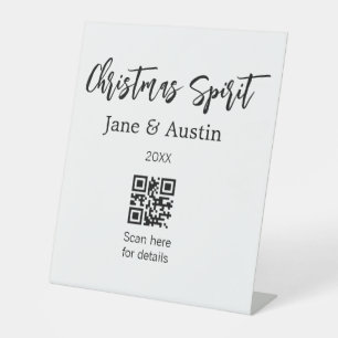 Christmas Spirit wedding couple name QR scan date Pedestal Sign