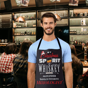 Christmas Spirit Whiskey Bourbon Mixologist Gift Apron