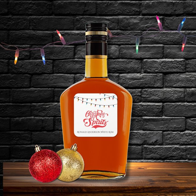 Christmas Spirits Custom Name with Holiday Lights  Square Sticker (Creator Uploaded)