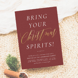 Christmas Spirits   Elegant Burgundy Holiday Party Card