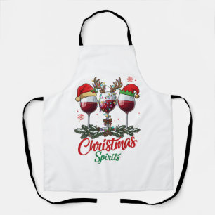 Christmas Spirits Wine Glasses Reindeer Antlers Pi Apron