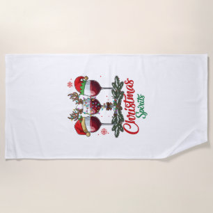 Christmas Spirits Wine Glasses Reindeer Antlers Pi Beach Towel