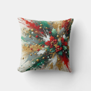 Christmas Splatter / Holly Leaves Cushion