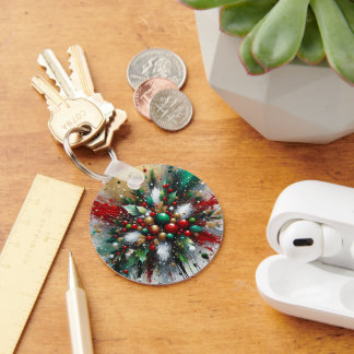 Christmas Splatter / White Bursts  Key Ring
