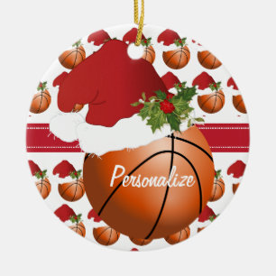 Christmas Sport Basketball Santa Hat Ceramic Ornament