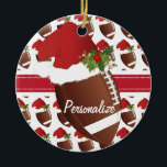 Christmas Sport Football Santa Hat Ceramic Ornament<br><div class="desc">Football Christmas Ornament. 100% Customise-able. Ready to Fill in the box(es) or Click on the CUSTOMIZE IT button to change, move, delete or add any of the text or graphics. Made with high resolution vector and/or digital graphics for a professional print. NOTE: (THIS IS A PRINT. All zazzle product designs...</div>