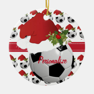 Christmas Sport Soccer Ball Santa Hat Ceramic Tree Decoration