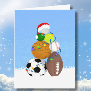 Christmas Sports Balls Stacked Like Xmas Tree Card