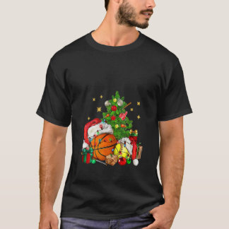 Christmas Sports Basketball And Softball Xmas Tree T-Shirt
