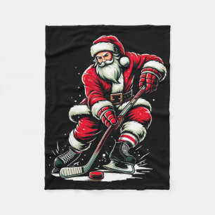 Christmas Sports Santa Plays Ice Hockey  Fleece Blanket