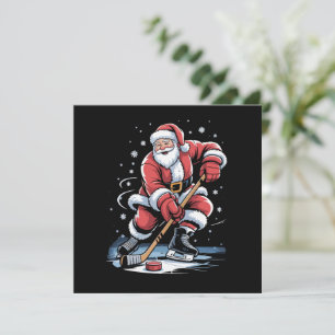 Christmas Sports Santa Plays Ice Hockey Xmas  Holiday Card