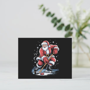 Christmas Sports Santa Plays Ice Hockey Xmas Holiday Postcard