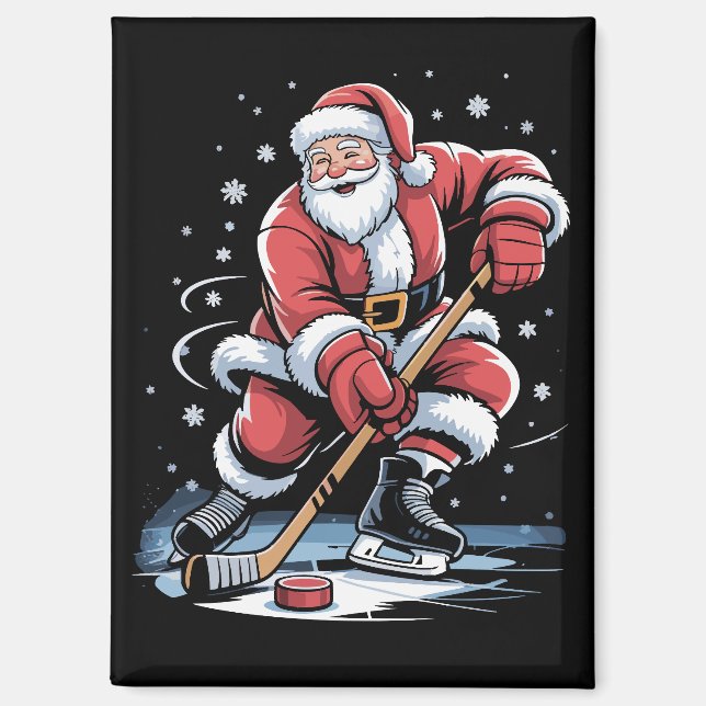 Christmas Sports Santa Plays Ice Hockey Xmas  Magnet (Front)