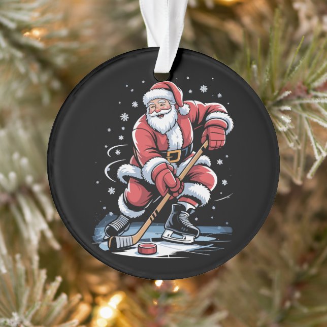 Christmas Sports Santa Plays Ice Hockey Xmas  Ornament (Tree)