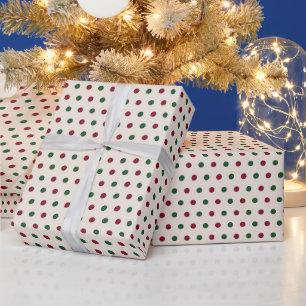 Christmas Spots - Red and Green Dots on Off-White Wrapping Paper