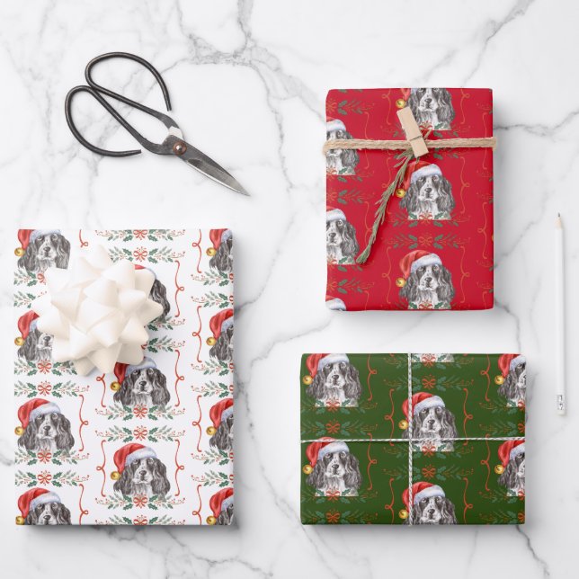 Christmas Springer Spaniel Dog Wrapping Paper Sheet (Front)