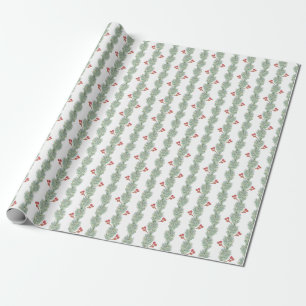 Christmas Spruce and Red Berries Stripe Wrapping Paper