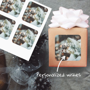 Christmas spruce branch and winter lights square sticker