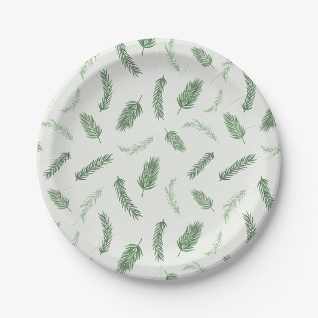 Christmas Spruce Pattern Holiday Party Paper Plate (Front)