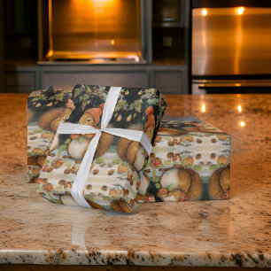 Christmas Sqiurrels Share Nuts Holly Wrapping Paper