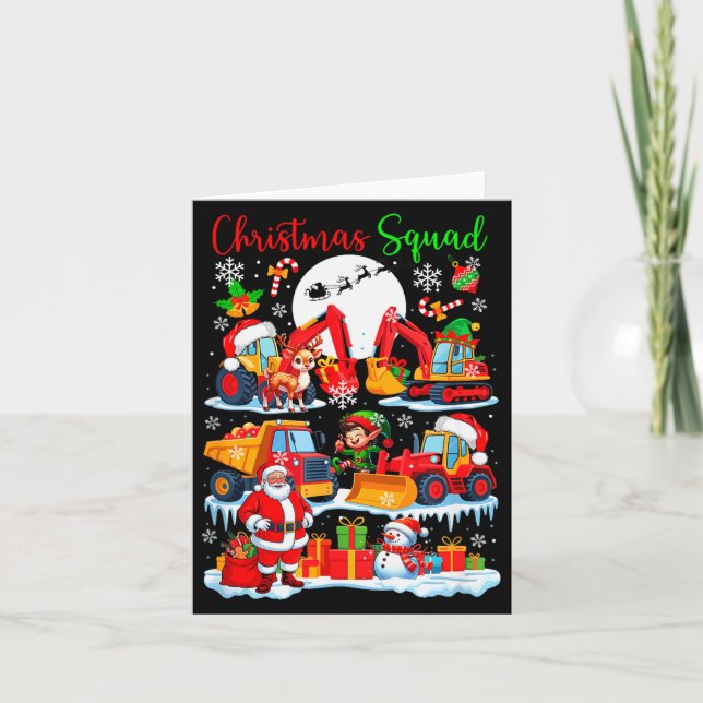 Christmas Squad Construction Trucks Excavators San Card (Front)