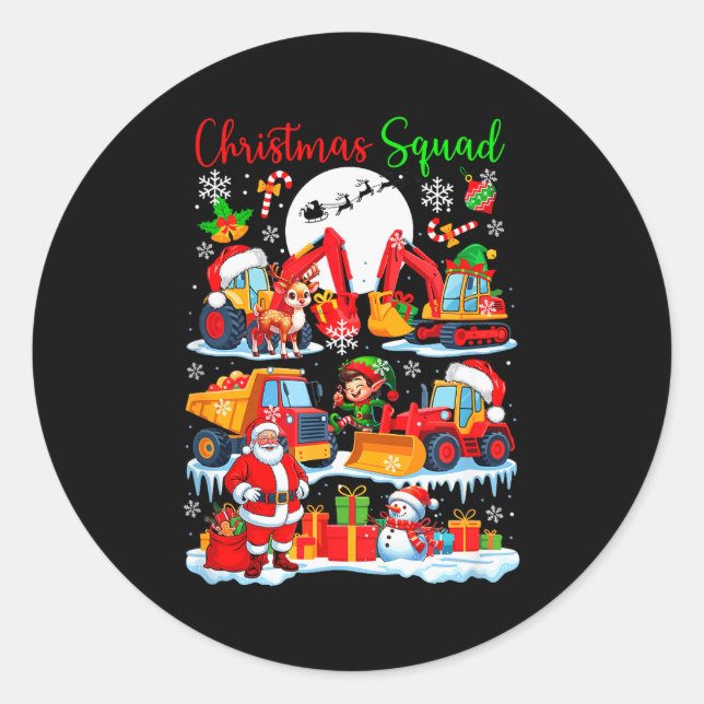Christmas Squad Construction Trucks Excavators San Classic Round Sticker (Front)