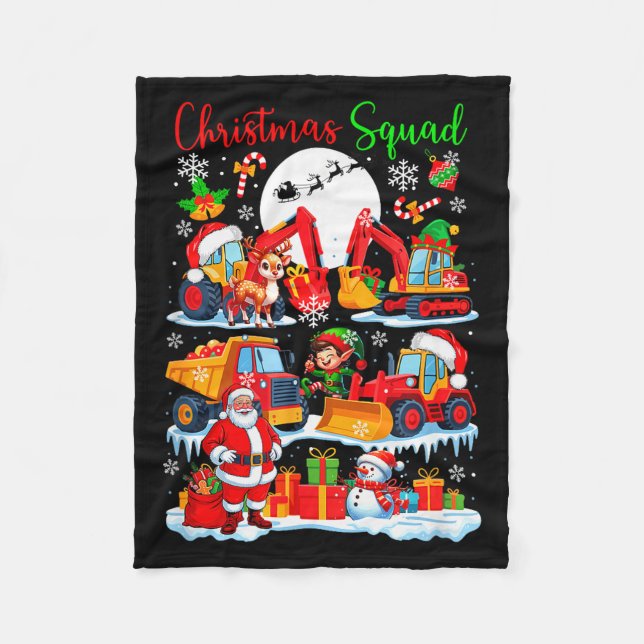 Christmas Squad Construction Trucks Excavators San Fleece Blanket (Front)