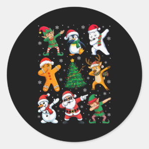 Christmas Squad Dabbing Santa Elf Family Matching  Classic Round Sticker