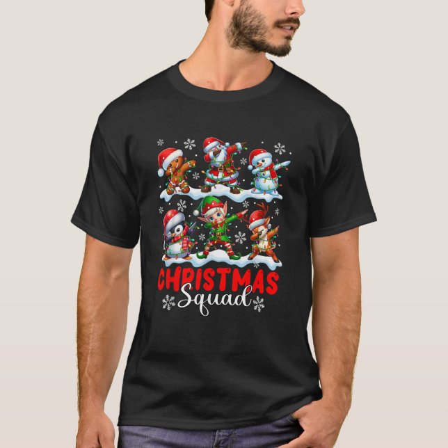 Christmas Squad Group Dabbing Gingerbread Santa El T-Shirt (Front)