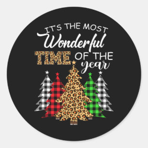 Christmas Squad Leopard Plaid Xmas Tree Family Mat Classic Round Sticker