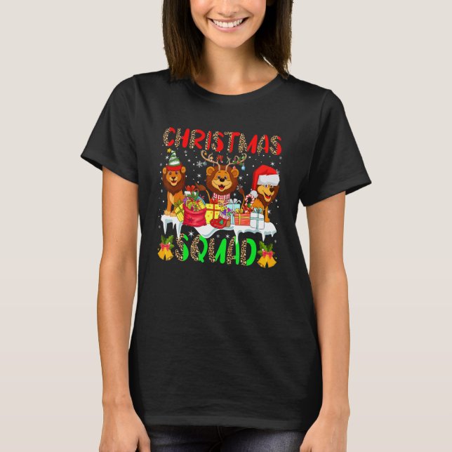 Christmas Squad Leopard Three Santa Reindeer Elf L T-Shirt (Front)