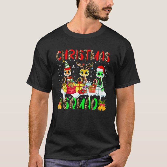 Christmas Squad Leopard Three Santa Reindeer Elf S T-Shirt (Front)