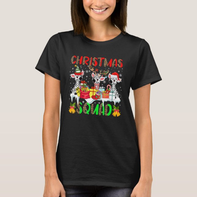 Christmas Squad Leopard Three Santa Reindeer Elf Z T-Shirt (Front)