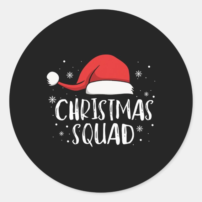 Christmas Squad Light Red Santa Hat Family Matchin Classic Round Sticker (Front)