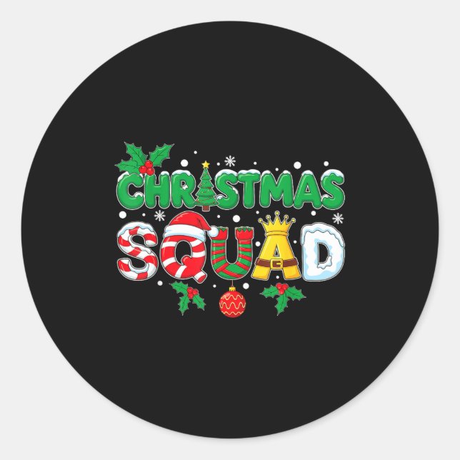 Christmas Squad Merry Xmas Family Holiday Snow Elf Classic Round Sticker (Front)
